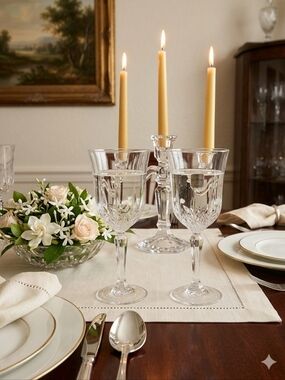 Vintage Crystal Water Goblet set by Toscany Brighton- Clear Cut Stemware 2